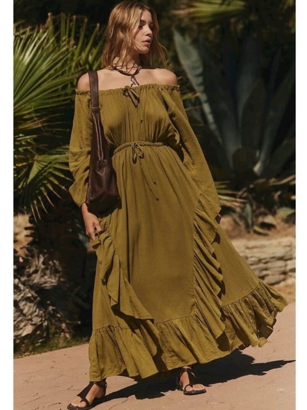 Free People Bohemian Witchy Ethereal Maxi Dress Green Moss Size Small NWT